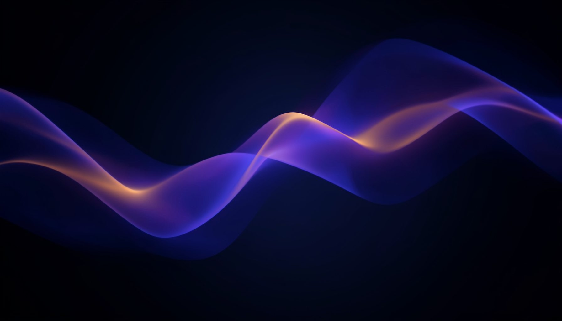 Abstract flowing sound waves in deep indigo and violet tones, with soft amber highlights against a dark gradient background